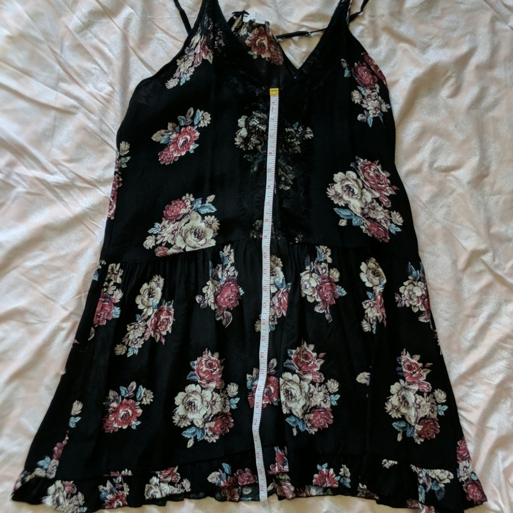 floral v neck black dress